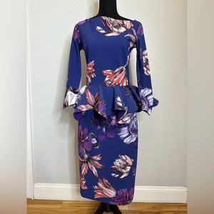 CHIARA BONI LA PETITE ROBE
Floral High-Neck Long-Sleeve Peplum Dress Size 44